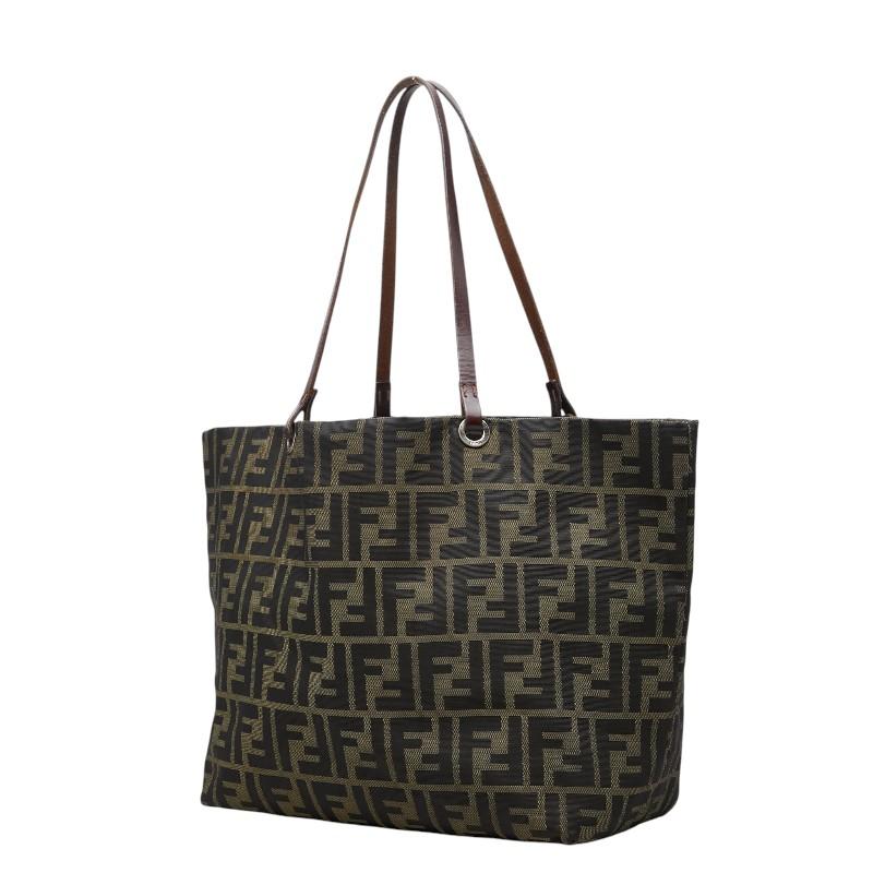 FENDI ズッカ トートバッグ ハンドバッグ キャンバス レザー 0364 FENDI（フェンディ） ズッカ トートバッグ ハンドバッグ カーキ