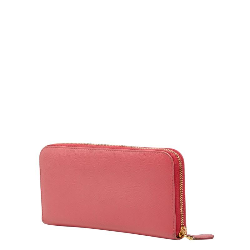 PRADA プラダ ラウンドジップ 長財布 ブラック ピンク レザー ロゴ 
