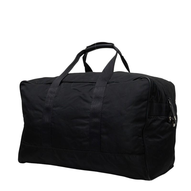 【美品】PRADA 三角ロゴプレート ボストンバッグ ナイロン レザー 黒色 PRADA（プラダ） 三角ロゴプレート ボストンバッグ トラベルバッグ