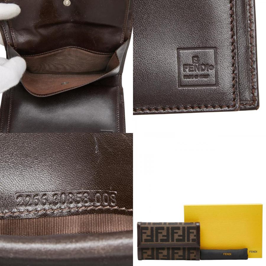☆新品未使用☆FENDI三つ折り財布ズッカ柄 キャンバス × レザー　ブラウン FENDI（フェンディ） ズッカ 三つ折り財布 ブラウン ブラック