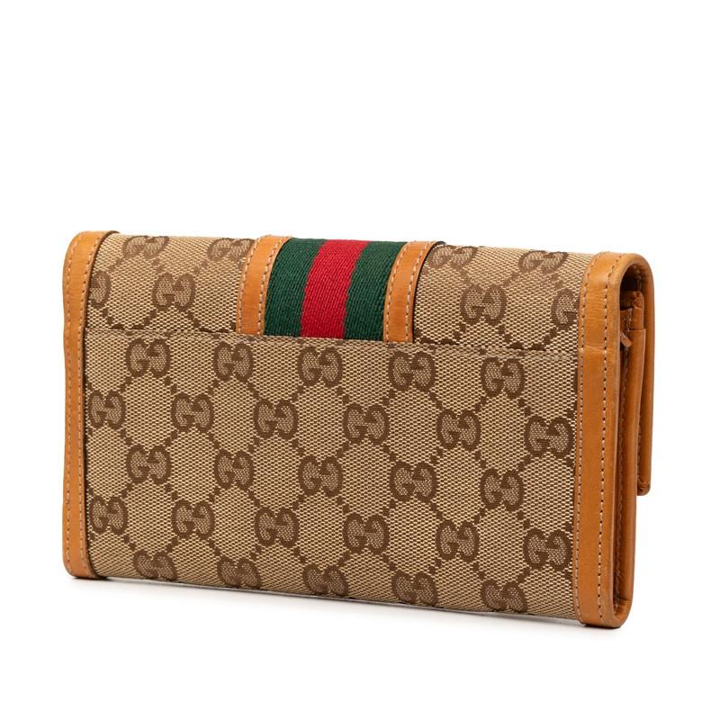 美品✨グッチ 長財布 ウォレット シェリーライン GG キャンバス ブラウン 白 GUCCI（グッチ） GGキャンバス シェリーライン 長財布 258038 ブラウン