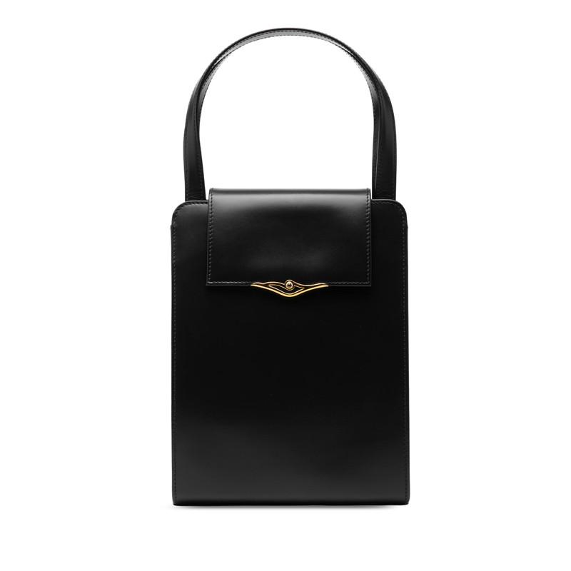 【美品】カルティエ サファイアライン パーティバッグ 小さめ レザー ブラック Cartier（カルティエ） サファイアライン ハンドバッグ ブラック