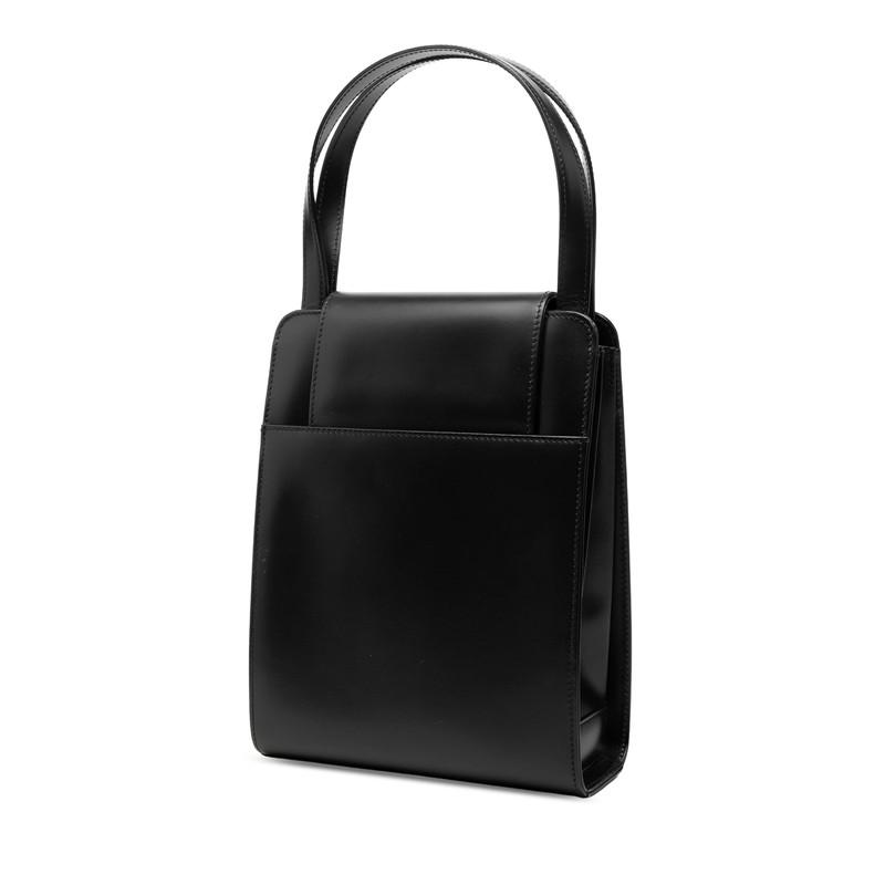 【美品】カルティエ サファイアライン パーティバッグ 小さめ レザー ブラック Cartier（カルティエ） サファイアライン ハンドバッグ ブラック