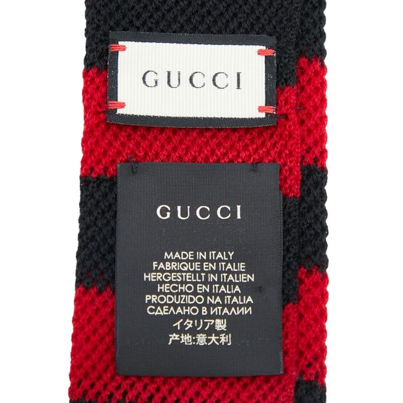 GUCCI（グッチ） ボーダー ニット ネクタイ レッド ブラック ウール