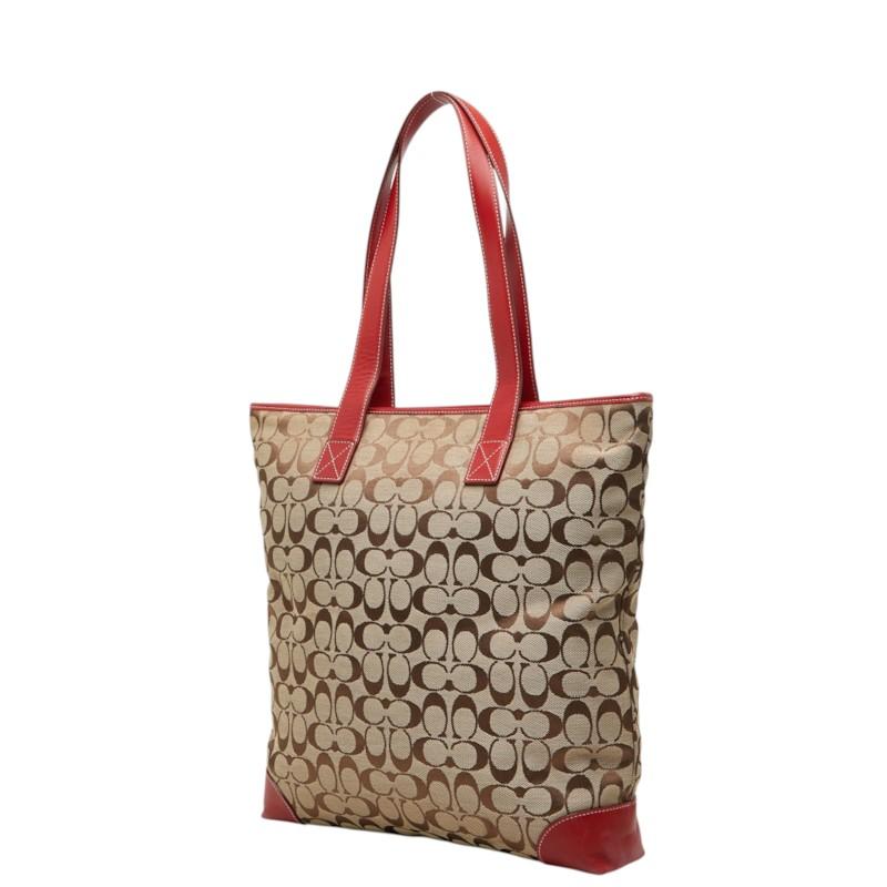 COACH トートバッグ グレー レッド COACH（コーチ） シグネチャー ショルダーバッグ トートバッグ 6071