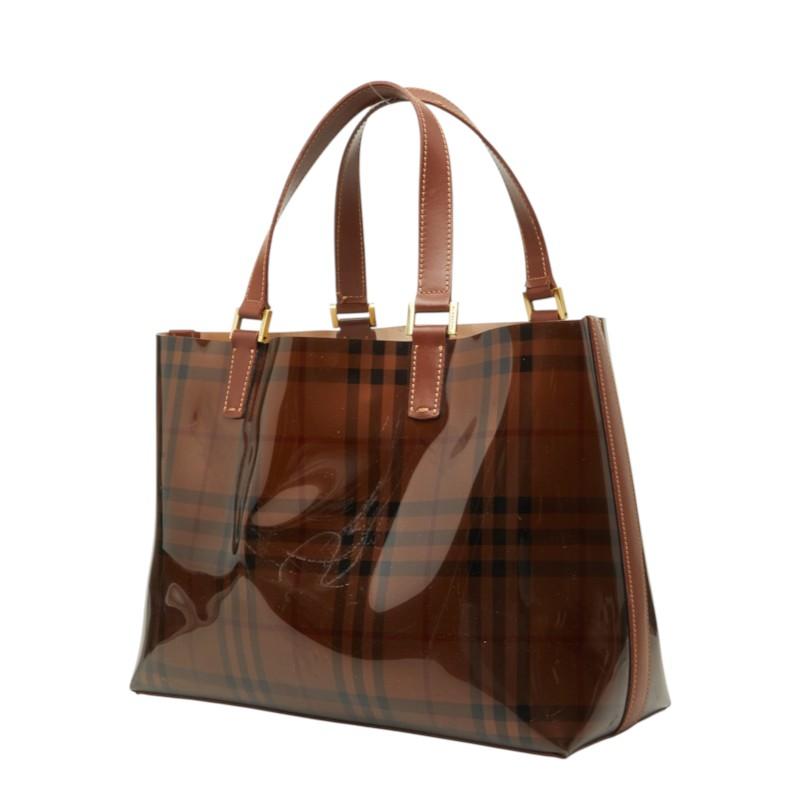 【美品】BURBERRY トートバッグ キャンバス ノヴァチェック PVC BURBERRY（バーバリー） ノバチェック ビニールトートバッグ ブラウン