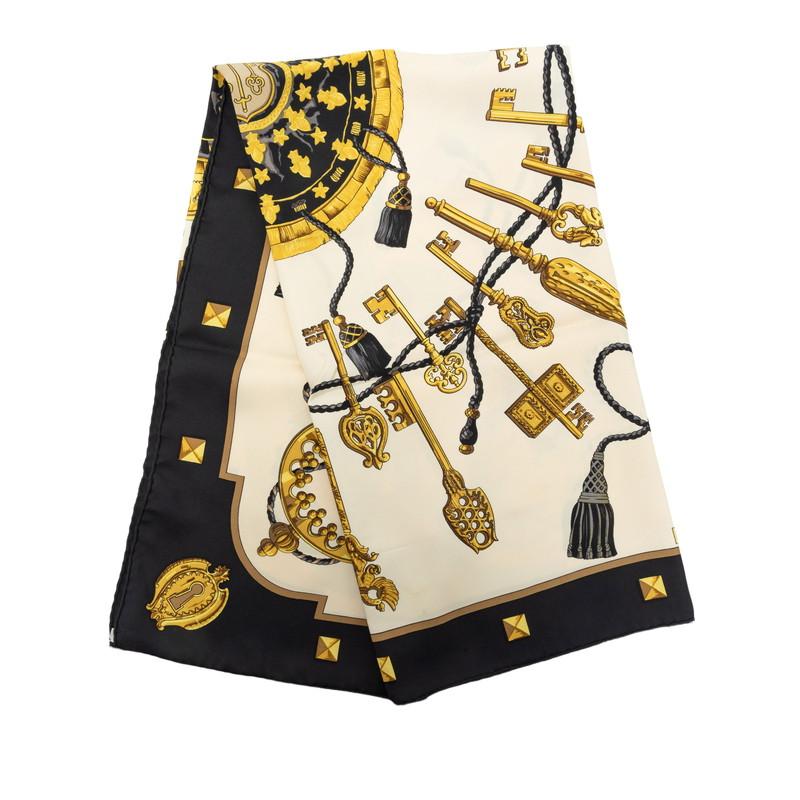 HERMES（エルメス） カレ90 LES CLES 鍵 スカーフ ブラック ホワイト