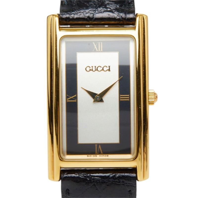 GUCCI（グッチ） 腕時計 2600M クオーツ シルバー文字盤 メッキ レザー