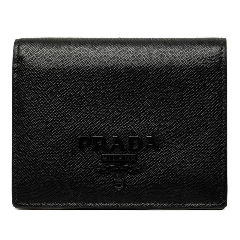 PRADA（プラダ） ロゴ 二つ折り財布 ブラック サフィアーノレザー
