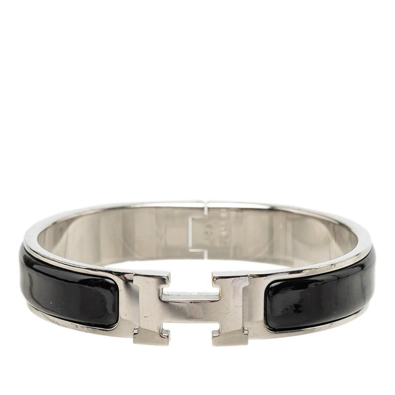 HERMES Hバングル ブレスレット ブラック シルバー HERMES（エルメス） クリックH PM ブレスレット バングル シルバー