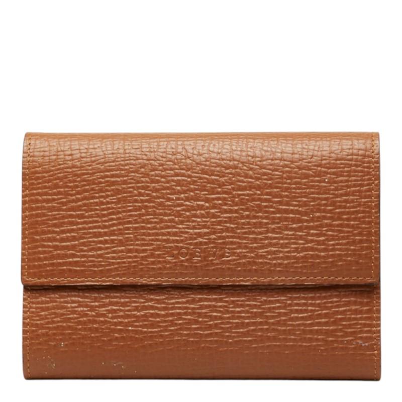 LOEWE 三つ折り財布 レザー ブラウン LOEWE（ロエベ） 三つ折り財布 ブラウン レザー レディース 中古