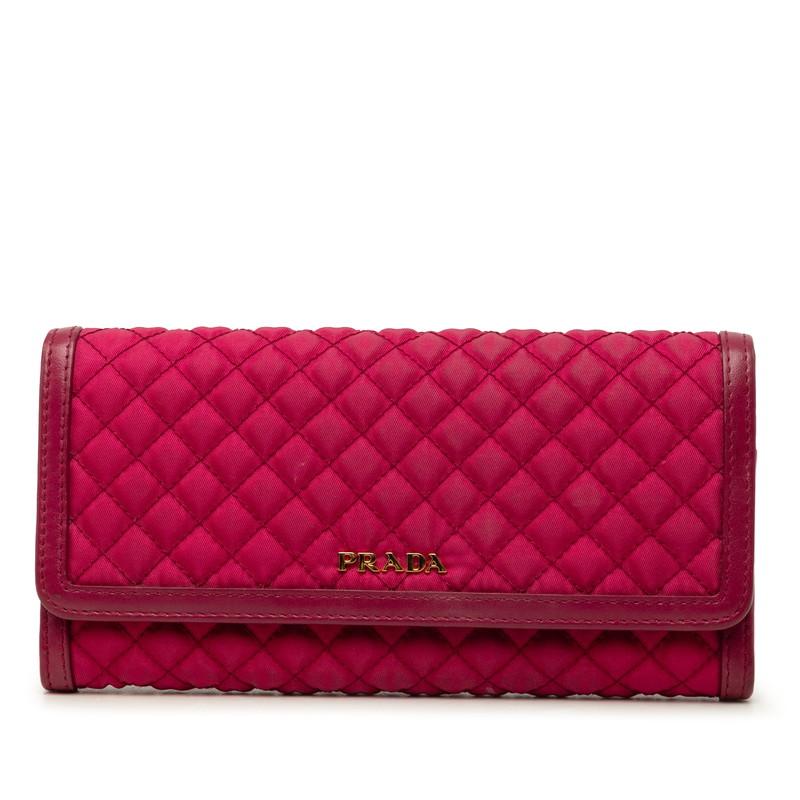 【極美品】PRADA プラダ キルティング ナイロン 長財布 PRADA（プラダ） キルティング 長財布 ワインレッド系 ナイロン レザー