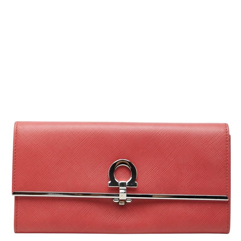 0187 Salvatore Ferragamo ガンチーニ レッド 長財布 サルヴァトーレフェラガモ ガンチーニ フラップ 長財布 ウォレット