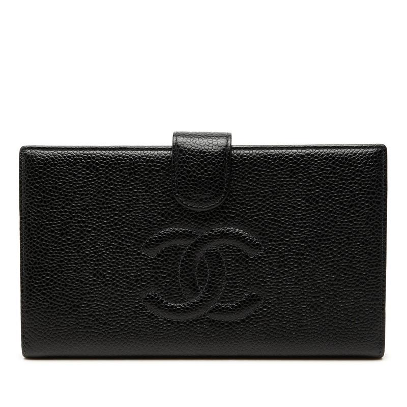 【極美品】CHANEL ココマーク キャビアスキン 二つ折り財布 ブラック CHANEL（シャネル） ココマーク 二つ折り 長財布 A13498 ブラック