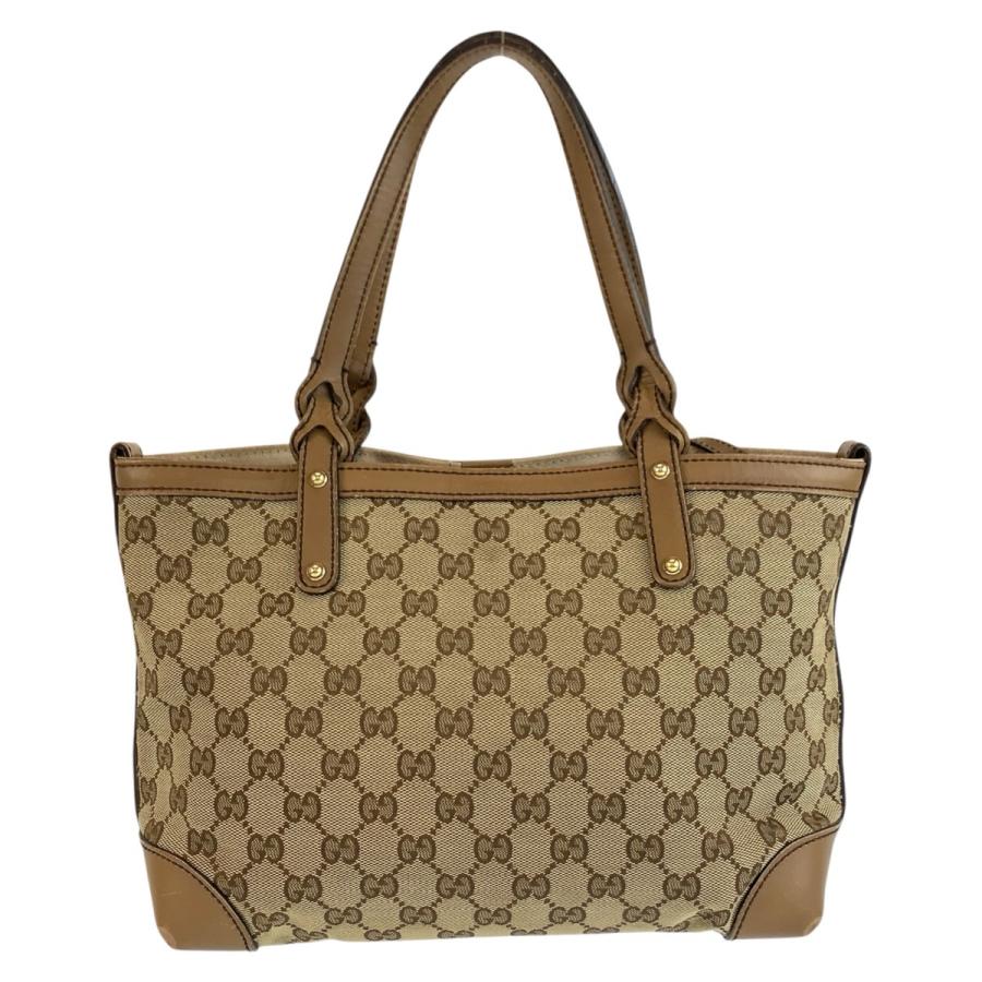 GUCCI GGキャンバス トートバッグ ベージュ×ブラウン シルバー金具 GUCCI（グッチ） GUCCI GGキャンバス トートバッグ ハンドバッグ