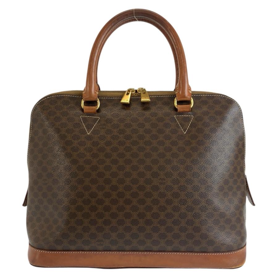 【美品】セリーヌ　マカダム　ハンドバッグ　ゴールド金具　PVC　レザー　ブラウン CELINE（セリーヌ） マカダム ハンドバッグ ブラウン ゴールド金具 PVC