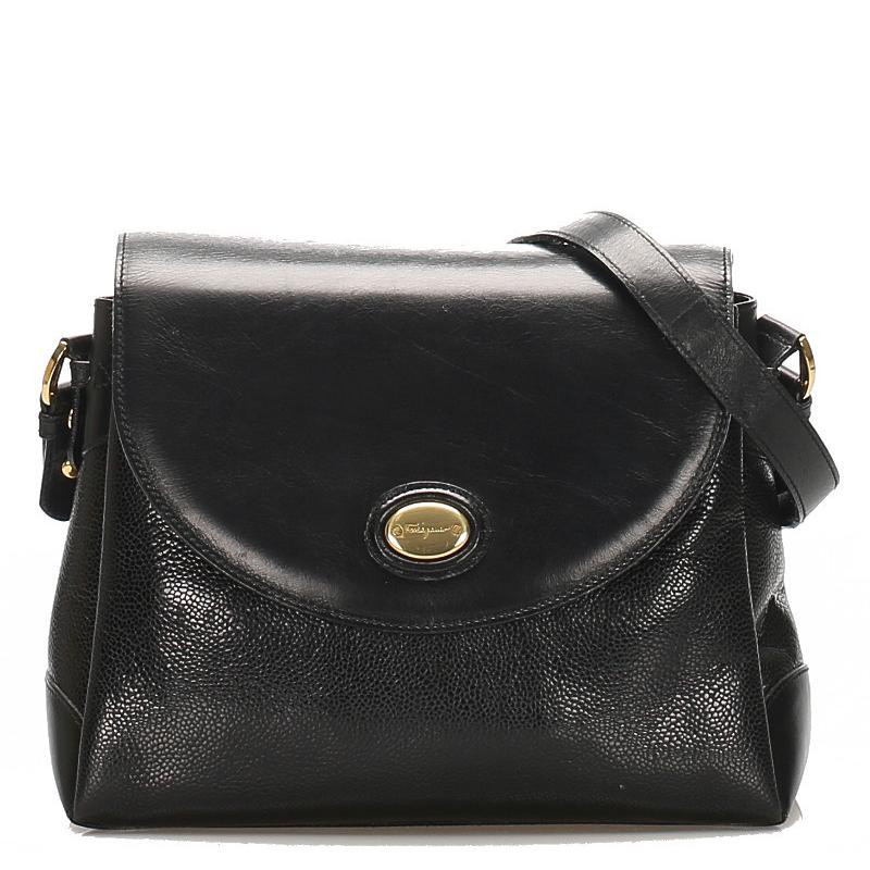 おしゃれ人気 サルヴァトーレフェラガモ 021 0123 ブラック レザー ショルダーバッグ レディース Salvatore Ferragamo 中古 魅力的な Gestion Etechnologies Shop