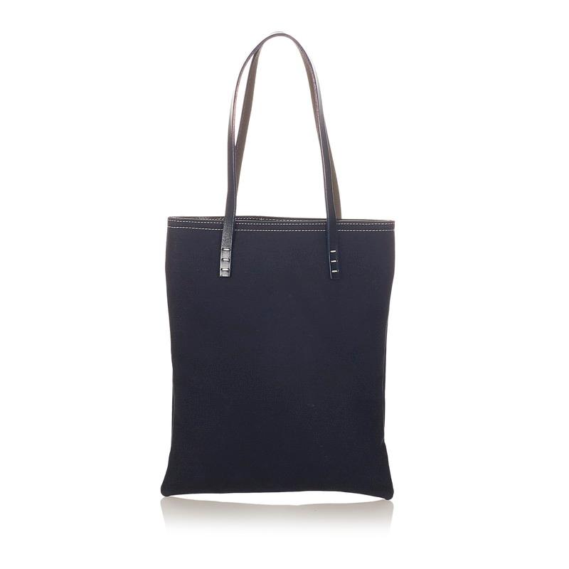 FENDI（フェンディ） ネイビー ブラック キャンバス レザー トート