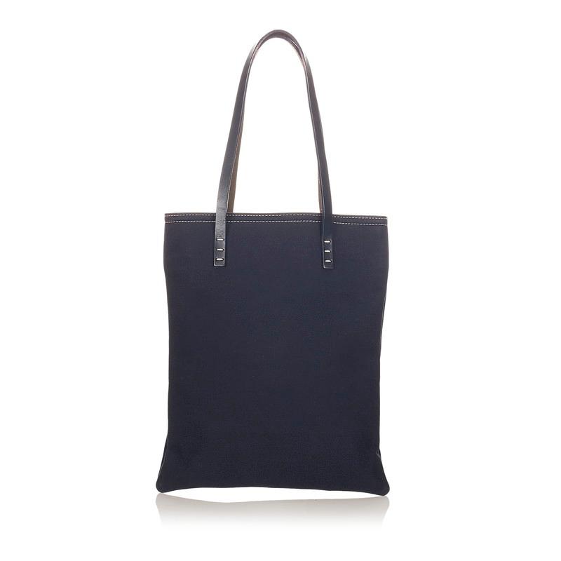 FENDI（フェンディ） ネイビー ブラック キャンバス レザー トート