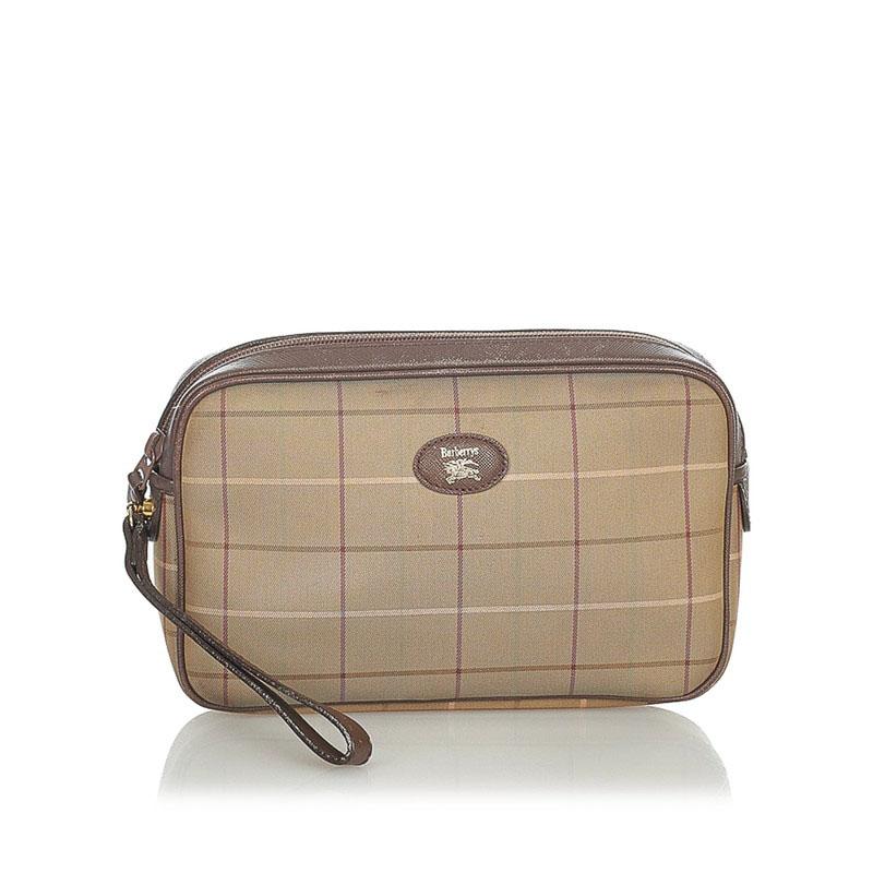 バーバリー ノバチェック カーキ キャンバス レザー セカンドバッグ メンズ Burberry 中古 21春夏新色