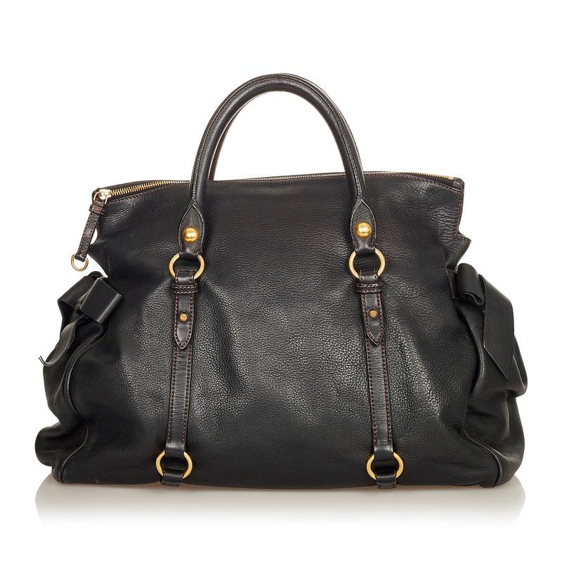 ミュウ ミュウ トートバッグ ブラック レザー レディース Miu Miu 