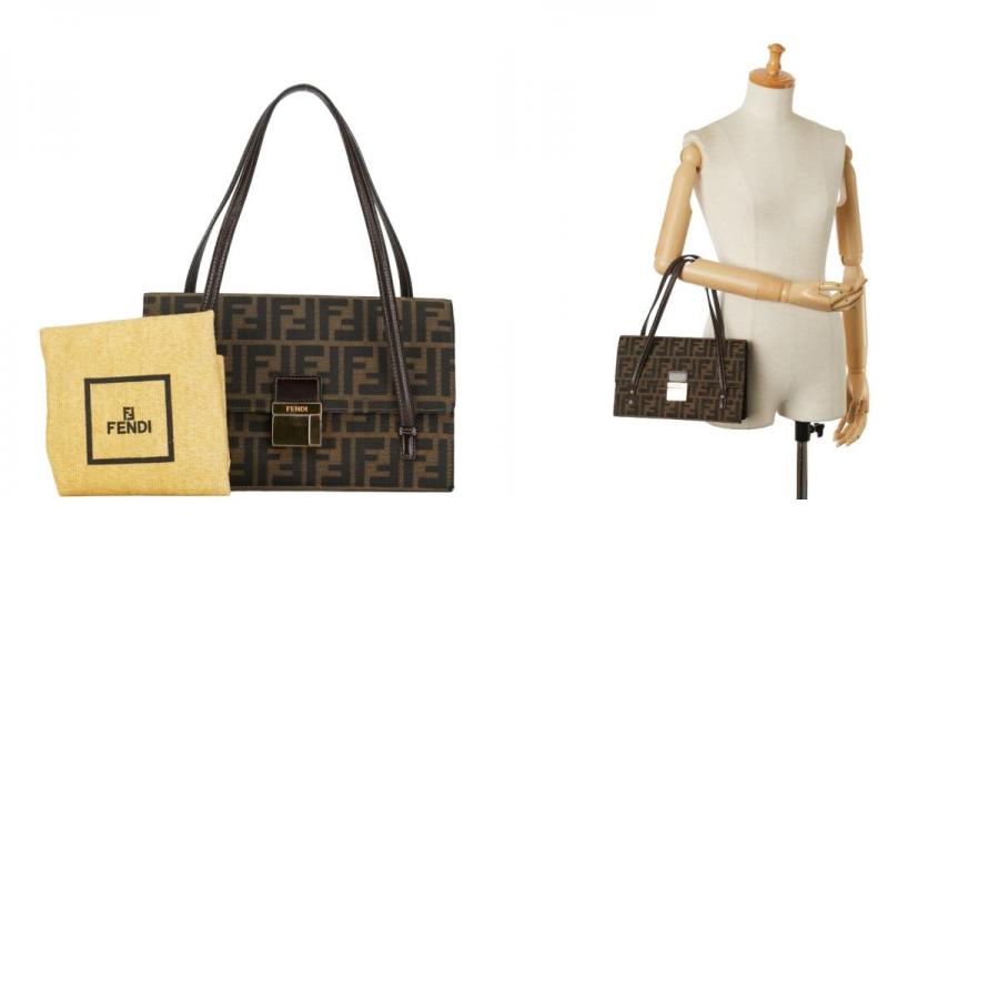 FENDI フェンディ ズッカ ハンドバッグ ブラウン キャンバス レザー  
