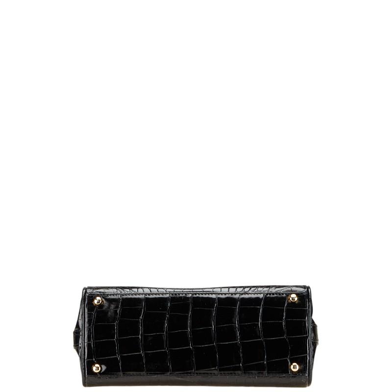 tmy8222【GIANFRANCO FERRE】レザーブリーフBAG 黒 ジャンフランコ フェレ クロコダイル型押し ハンドバッグ ブラック