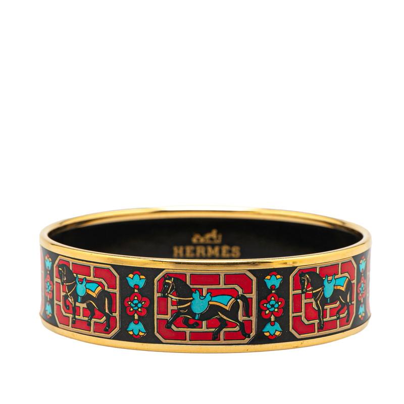 HERMES（エルメス） エマイユ 馬 花 モチーフ バングル ゴールド