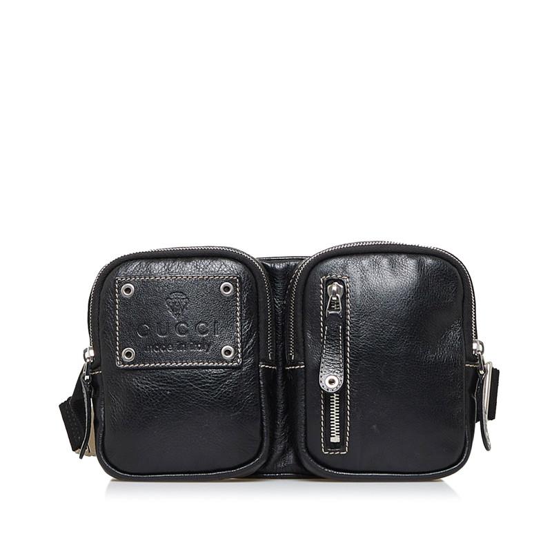 GUCCI 黒 レザーボディバッグ GUCCI グッチ バッグ メンズ ブランド ボディバッグ ウエスト