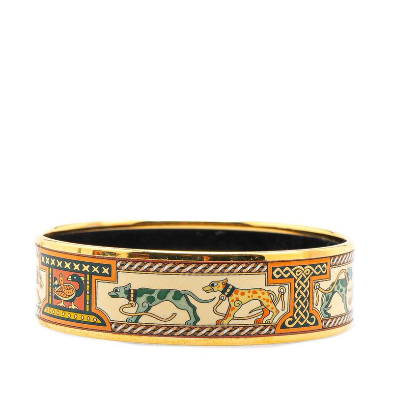 エルメス HERMES エマイユ バングル ゴールド 動物柄 美品 HERMES（エルメス） エマイユGM 七宝焼き アニマル ヒョウ 総柄