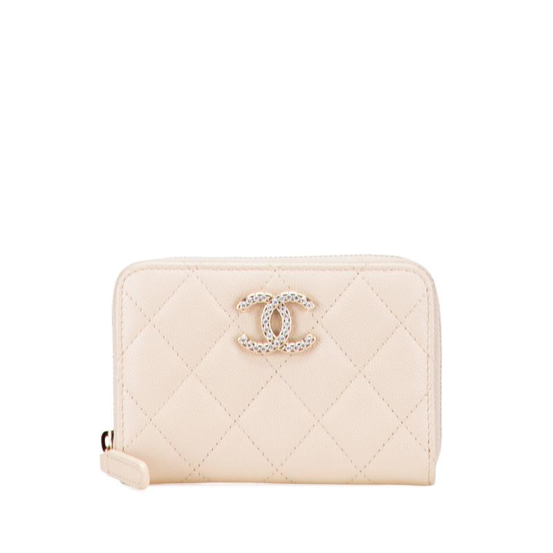 シャネル マトラッセ ココマーク ラインストーン ケース 小銭入れ ベージュ キャビアスキン レディース CHANEL 【中古】 CHANEL（シャネル） マトラッセ ココマーク ラインストーン コイン