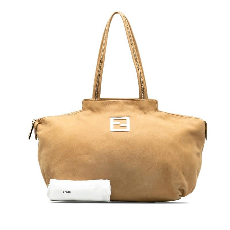 Fendi FFロゴ ハンドバッグ 大きめ ベージュ/ブラウン FENDI（フェンディ） FFロゴ金具 ランポ トートバッグ ショルダー