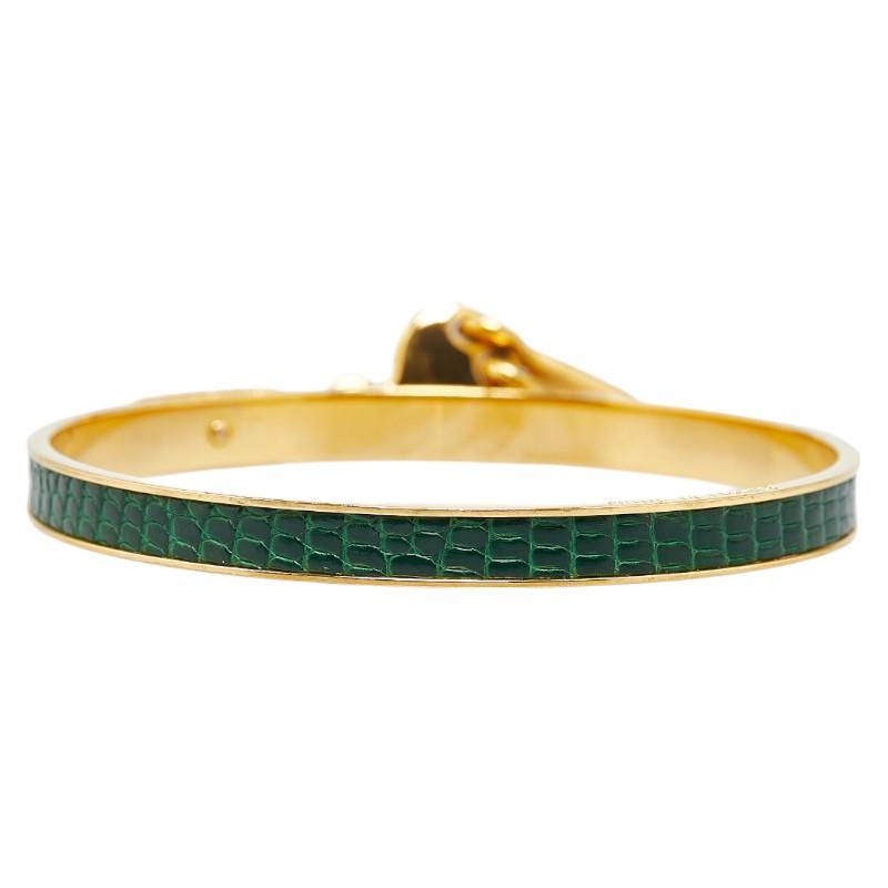 エルメス ブレスレット バングル ゴールド グリーン メッキ リザード