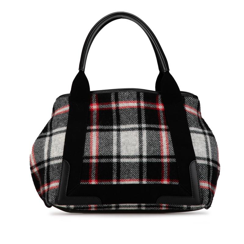 バレンシアガ BALENCIAGA 339933  ネイビーカバス チェック柄  ハンドバッグ ウール レディース 中古 BALENCIAGA（バレンシアガ） ネイビーカバス M チェック ハンドバッグ