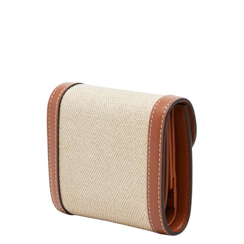 CELINE セリーヌ トリオンフキャンバス&レザー二つ折り財布ベージュブラウン CELINE（セリーヌ） トリオンフ 二つ折り財布 ベージュ ブラウン