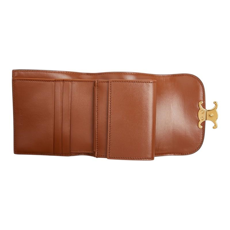CELINE セリーヌ トリオンフキャンバス&レザー二つ折り財布ベージュブラウン CELINE（セリーヌ） トリオンフ 二つ折り財布 ベージュ ブラウン