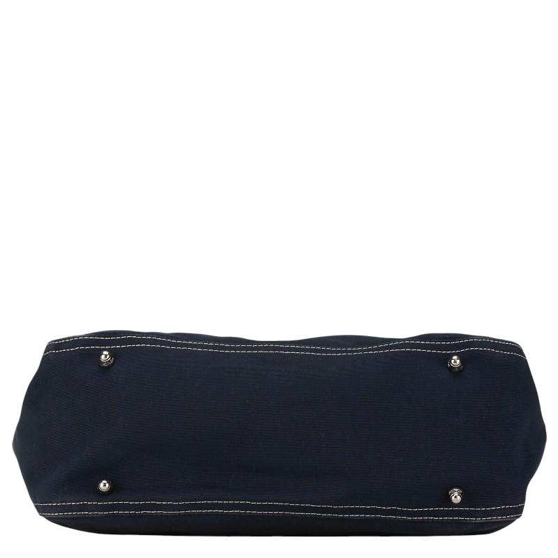 FENDI　トートバッグ　キャンバス　レザー　ロゴ　ネイビー　ハンドバッグ FENDI（フェンディ） ロゴ金具 ハンドバッグ ネイビー キャンバス