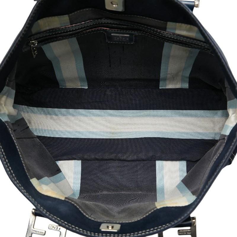 FENDI（フェンディ） ロゴ金具 ハンドバッグ ネイビー キャンバス