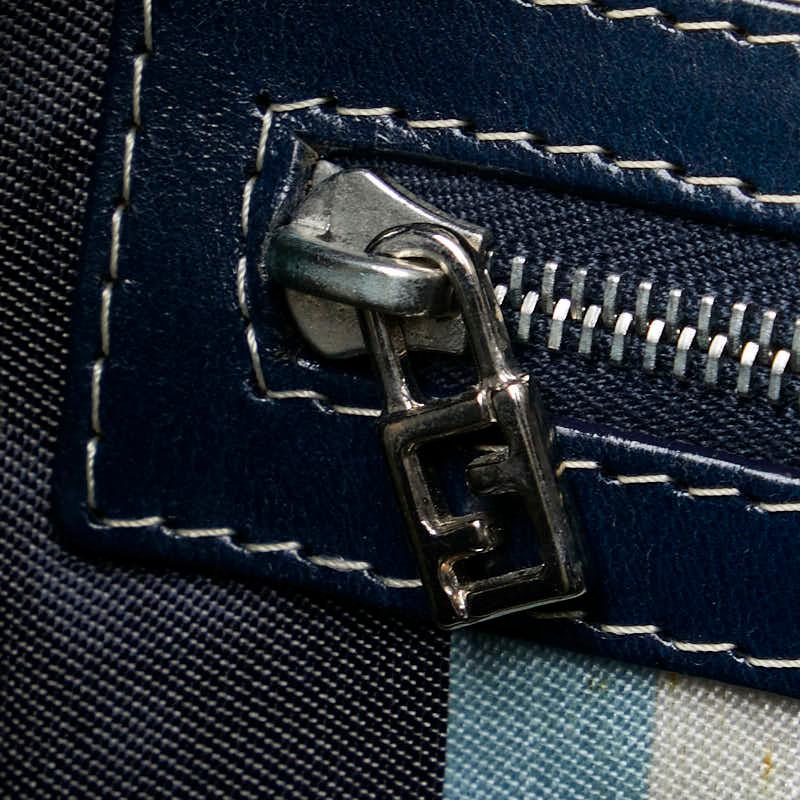 フェンディ ロゴ金具 ハンドバッグ ネイビー キャンバス レザー レディース FENDI 【中古】 FENDI（フェンディ） ロゴ金具 ハンドバッグ ネイビー キャンバス