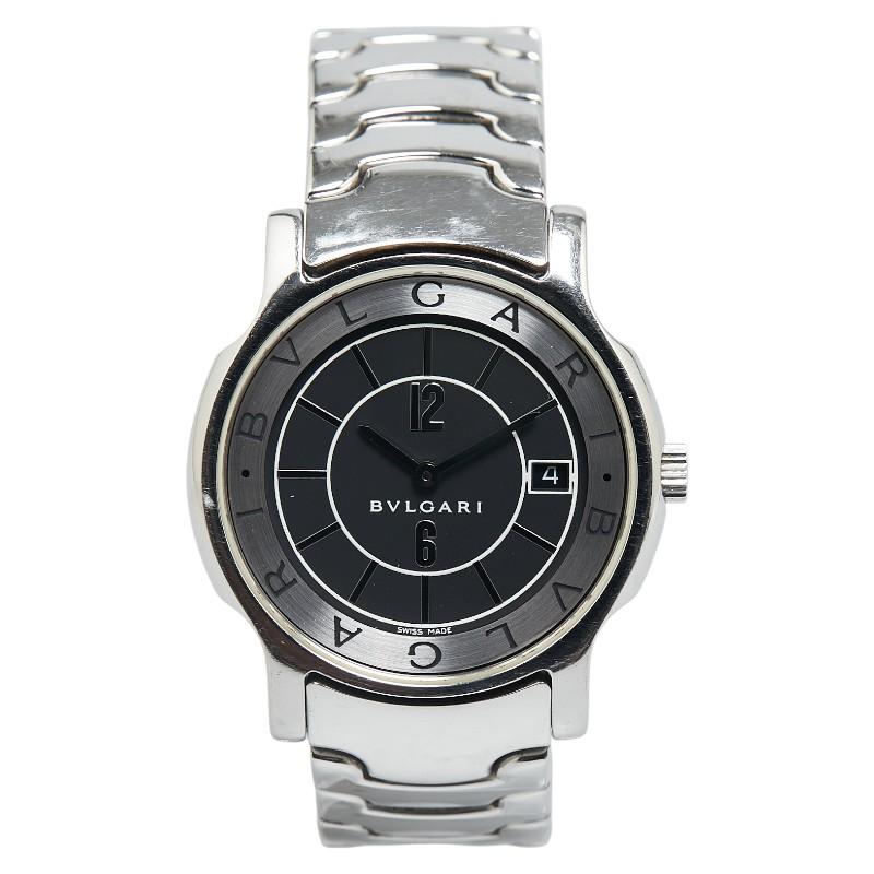 ブルガリ ソロテンポ ST35S クオーツ 腕時計 35mm 黒 シルバー レア BVLGARI（ブルガリ） ソロテンポ 腕時計 ST35S クオーツ ブラック文字