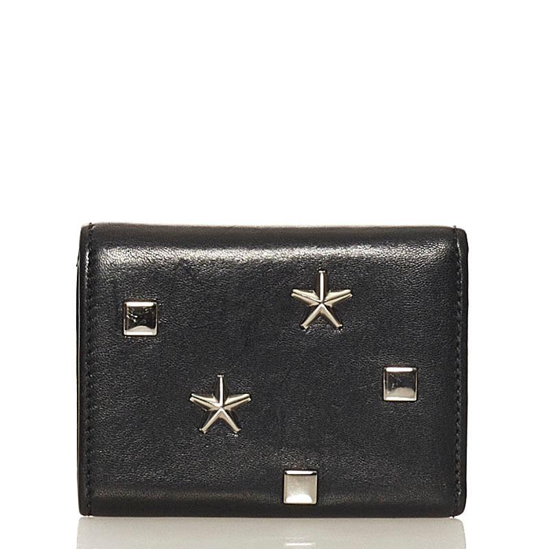 ジミーチュウ スタッズ 三つ折り財布 ブラック レザー レディース  