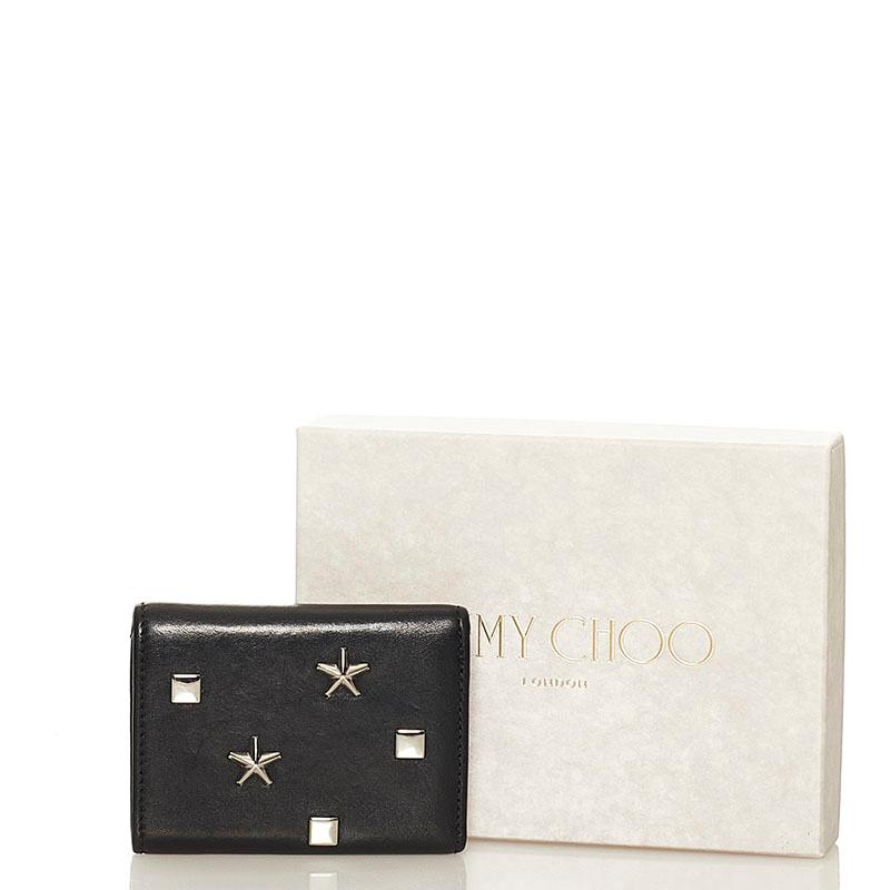 ジミーチュウ スタッズ 三つ折り財布 ブラック レザー レディース  