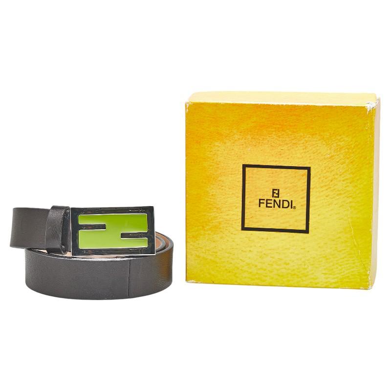 FENDI（フェンディ） ベルト 38 ブラック シルバー グリーン レザー
