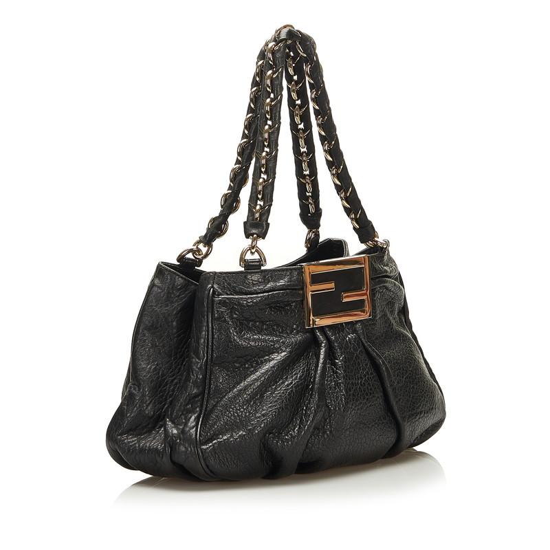 186005 FENDI フェンディ FENDI チェーンハンドバッグ ブラック レザー [0000000000646] FENDI（フェンディ） チェーン ショルダーバッグ ハンドバッグ 8BR615