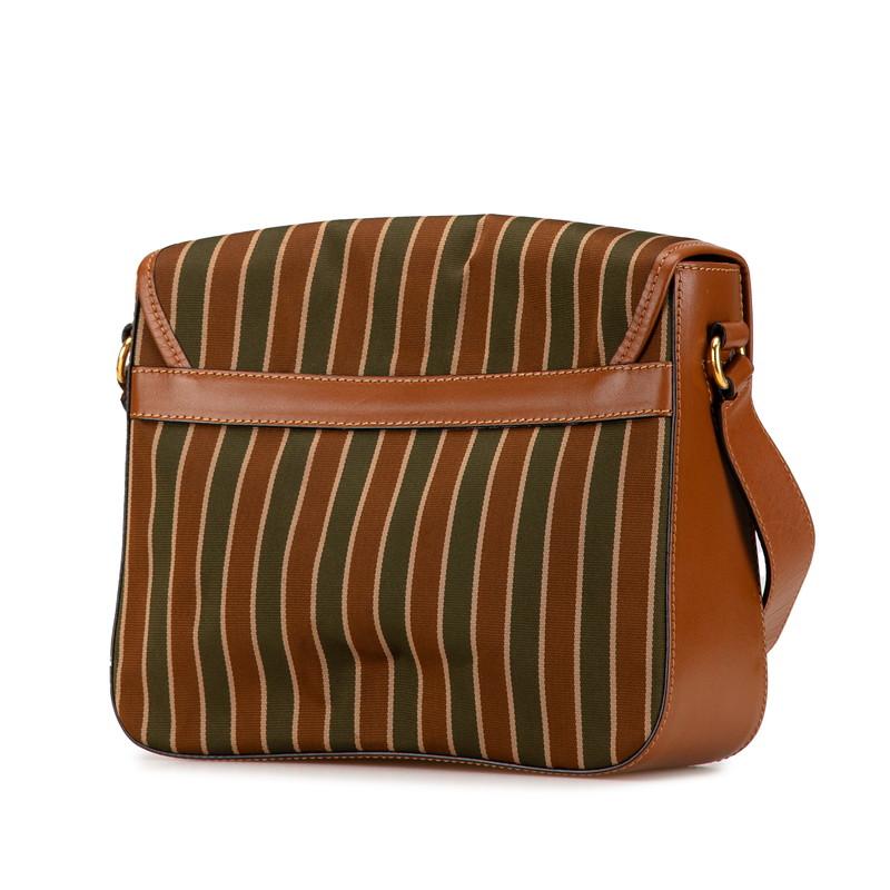 セリーヌ トリオンフ ストライプ ショルダーバッグ ブラウン グリーン キャンバス レザー レディース CELINE 【中古】 CELINE（セリーヌ） トリオンフ ストライプ ショルダーバッグ ブラウン