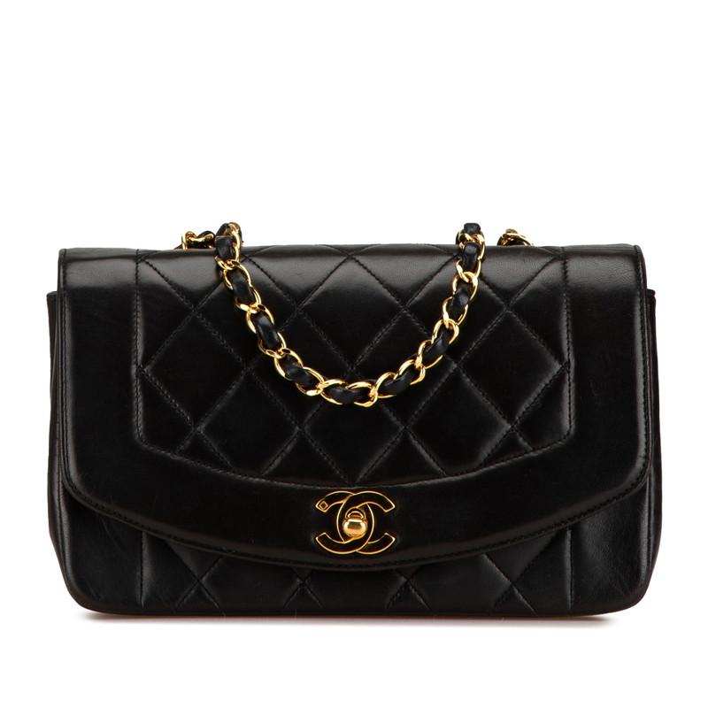 【5pb2715】シャネル ショルダーバッグ マトラッセ チェーンショルダー ダイアナ ラムスキン ブラック ゴールド金具【中古】レディース CHANEL（シャネル） マトラッセ ダイアナ チェーン 斜め掛け