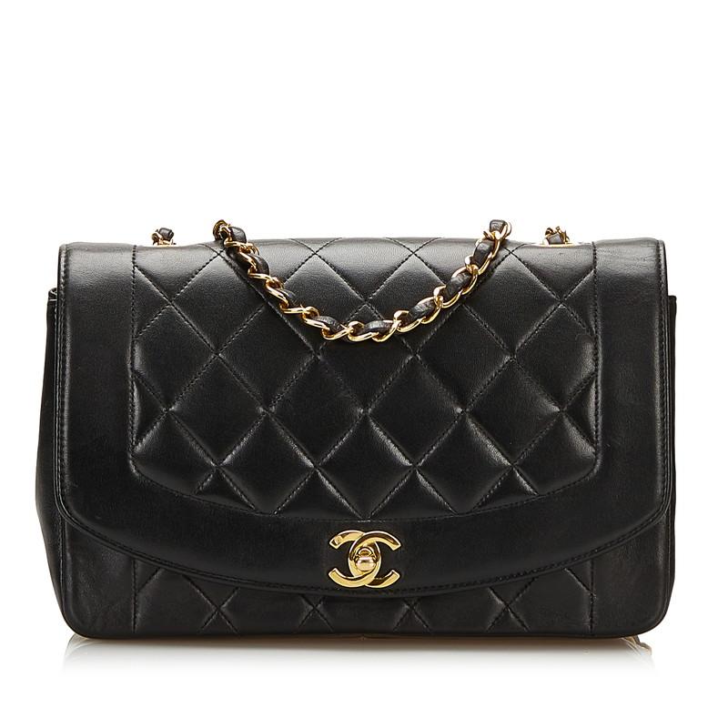 シャネル ダイアナ ショルダーバッグ ラムスキン ブラック レディース CHANEL  中古 CHANEL シャネル ダイアナ ショルダーバッグ ラムスキン ブラック