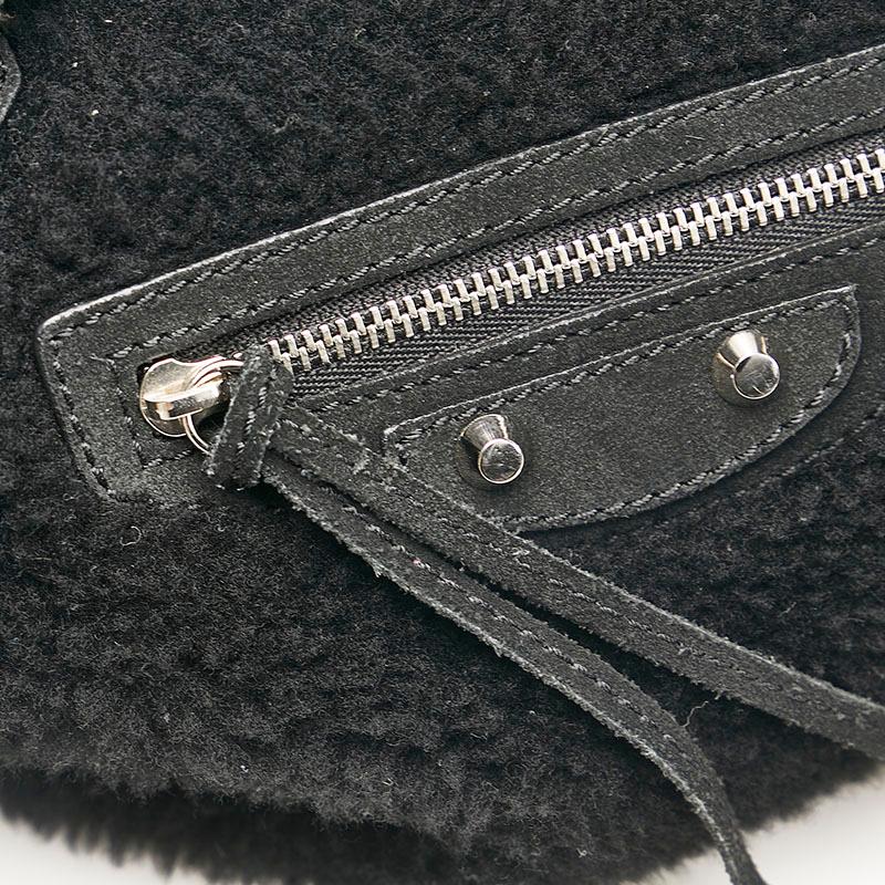 バレンシアガ ムートン ハンドバッグ トートバッグ ブラック ムートン レザー レディース BALENCIAGA 【中古】