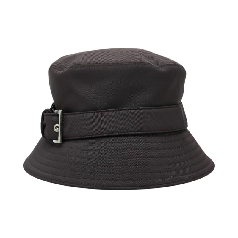 月末セール　PRADA バケットハット　Mサイズ　ナイロン　レザーベルト　プラダ PRADA（プラダ） バケットハット サイズ:M ブラウン ナイロン
