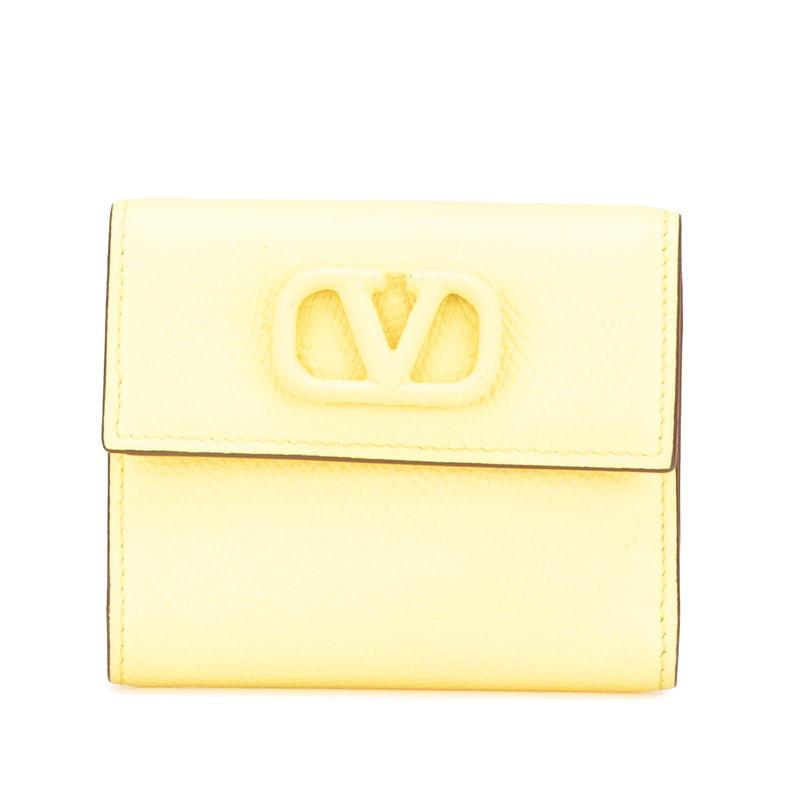 VALENTINO（ヴァレンティノ） Vロゴ 二つ折り財布 イエロー レザー 